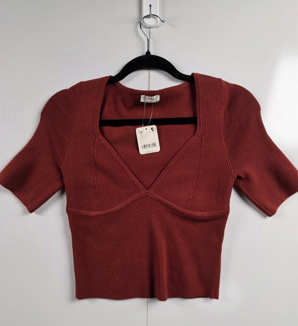 Free People Intimately NWT S Spiced Rum Deep V Bustier Knit Crop Top $48 0096